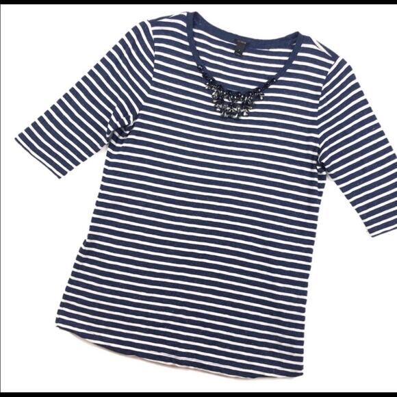 J.Crew Jeweled Striped Painter Tee Shirt Small - Picture 1 of 8